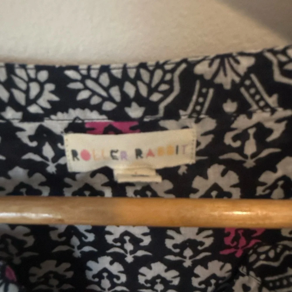 Roller Rabbit Periyar-Dora Pippa Pink Black Block Print Cotton Sundress Large - Picture 7 of 14